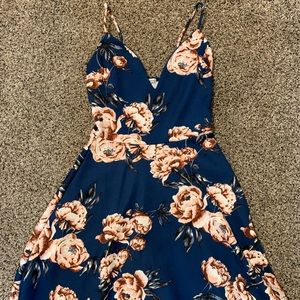 Charlotte Russe mini dress, spaghetti strap, navy blue and floral, size XS